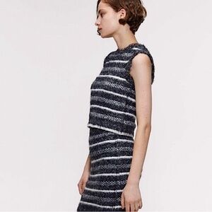 NWT Zara Knit Black Faux Fur Striped Vest